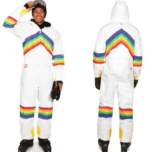 Tipsy Elves Mens Sunrise Shredder Snow Suit Rainbow White Size S